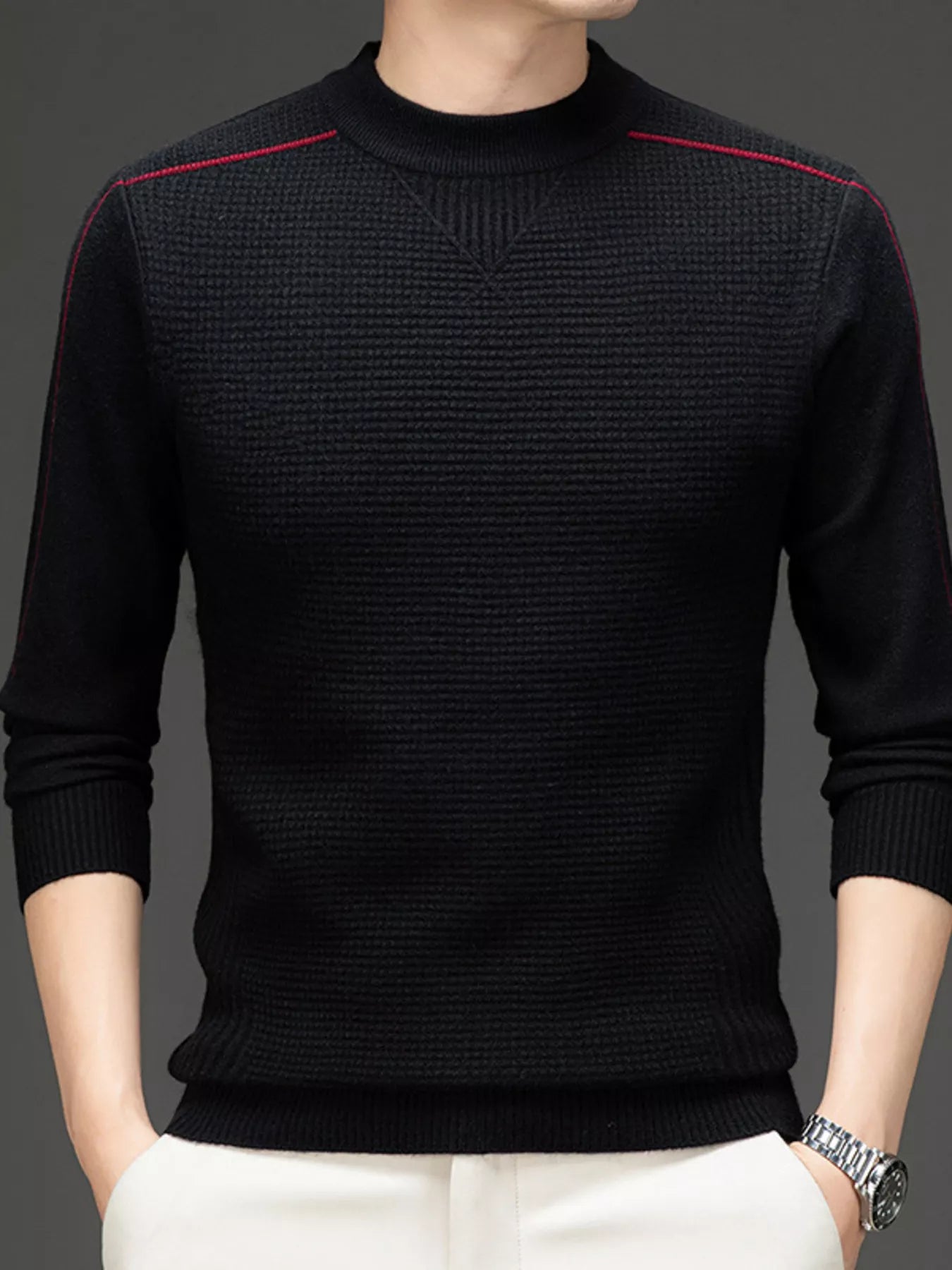 Men's Plus Size Textured Mock Neck Knit Top - Maria de Fatima Andrade