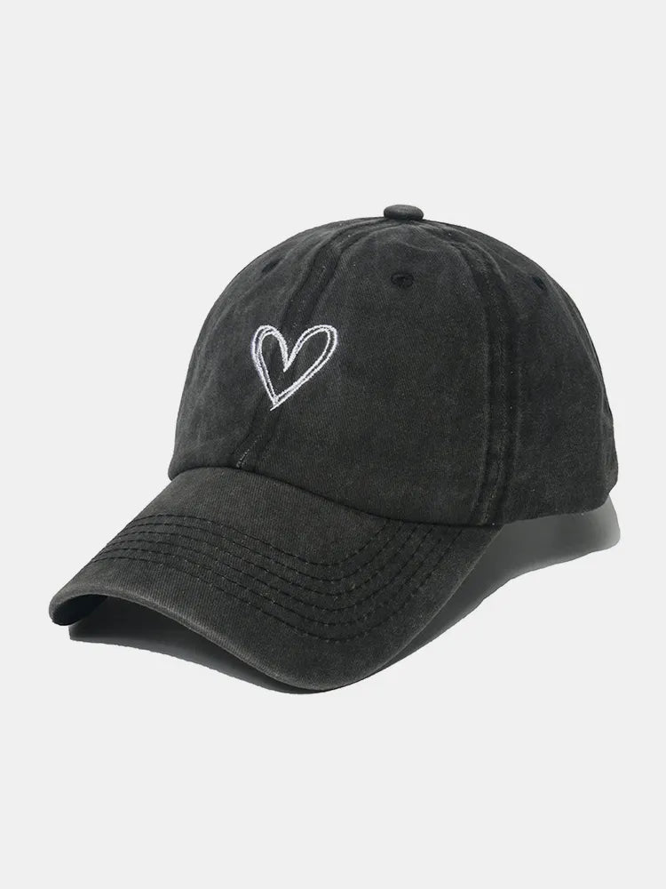 Embroidered Heart Washed Cotton Baseball Cap - Maria de Fatima Andrade