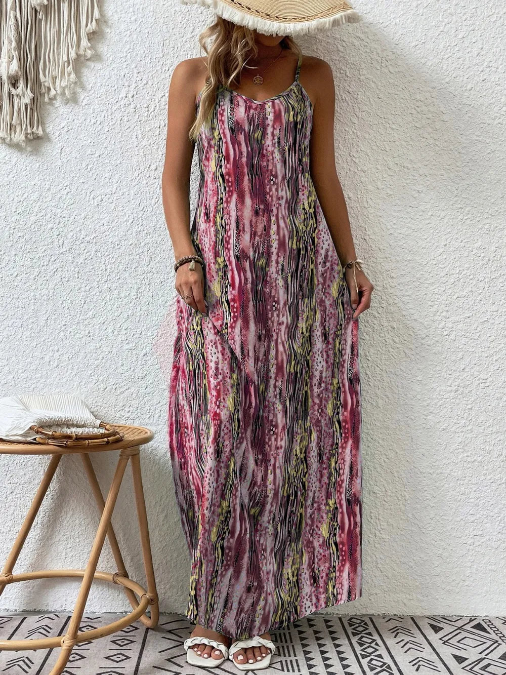 Full Size Printed Scoop Neck Maxi Cami Dress - Maria de Fatima Andrade