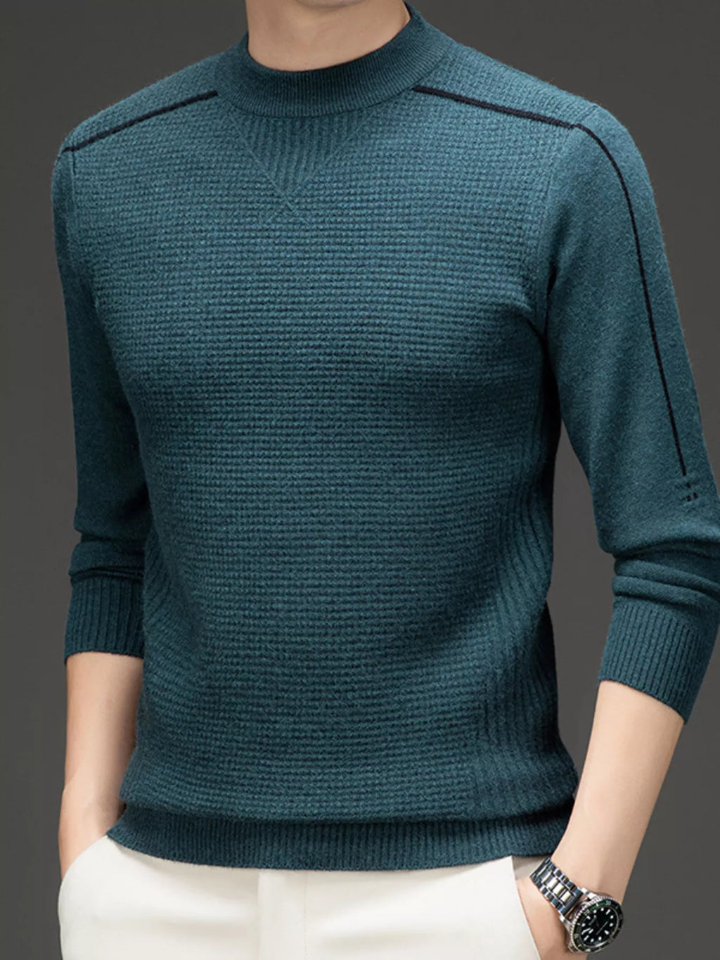 Men's Plus Size Textured Mock Neck Knit Top - Maria de Fatima Andrade
