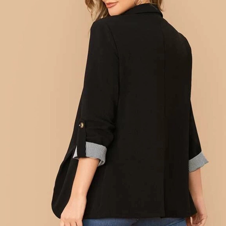Lapel Collar Roll-Tab Sleeve Blazer - Maria de Fatima Andrade