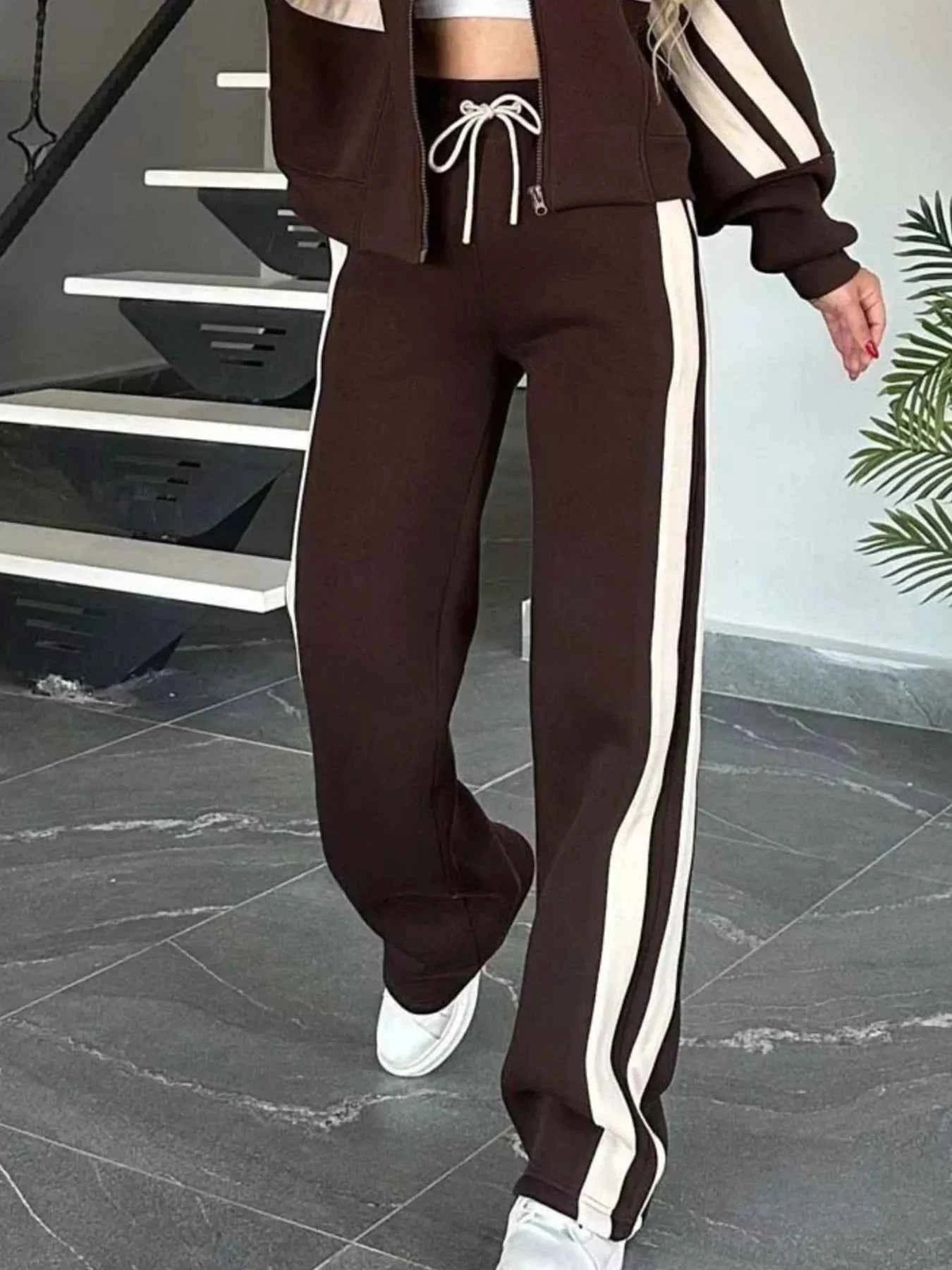 Contrast Stripe Zip-Up Jacket and Pants Set