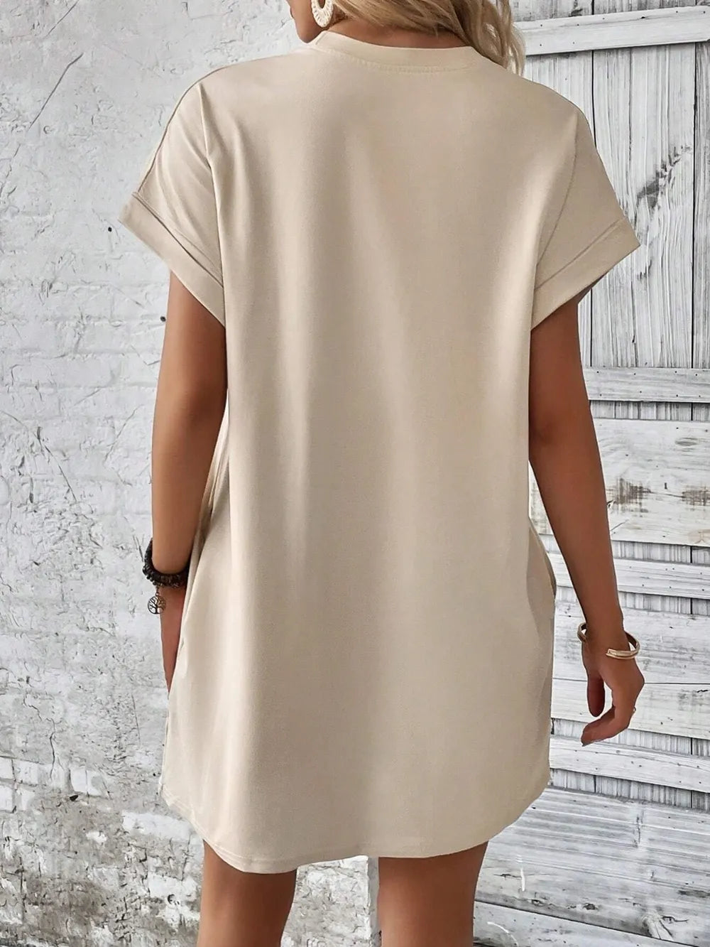 Round Neck Short Sleeve Mini Dress - Maria de Fatima Andrade