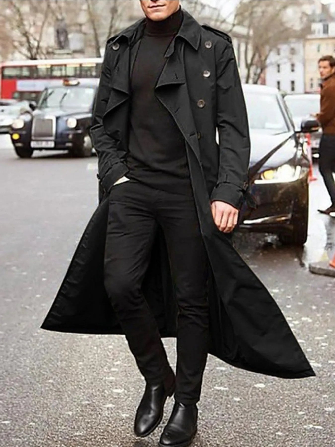 Men's Long Sleeve Longline Trench Coat - Maria de Fatima Andrade