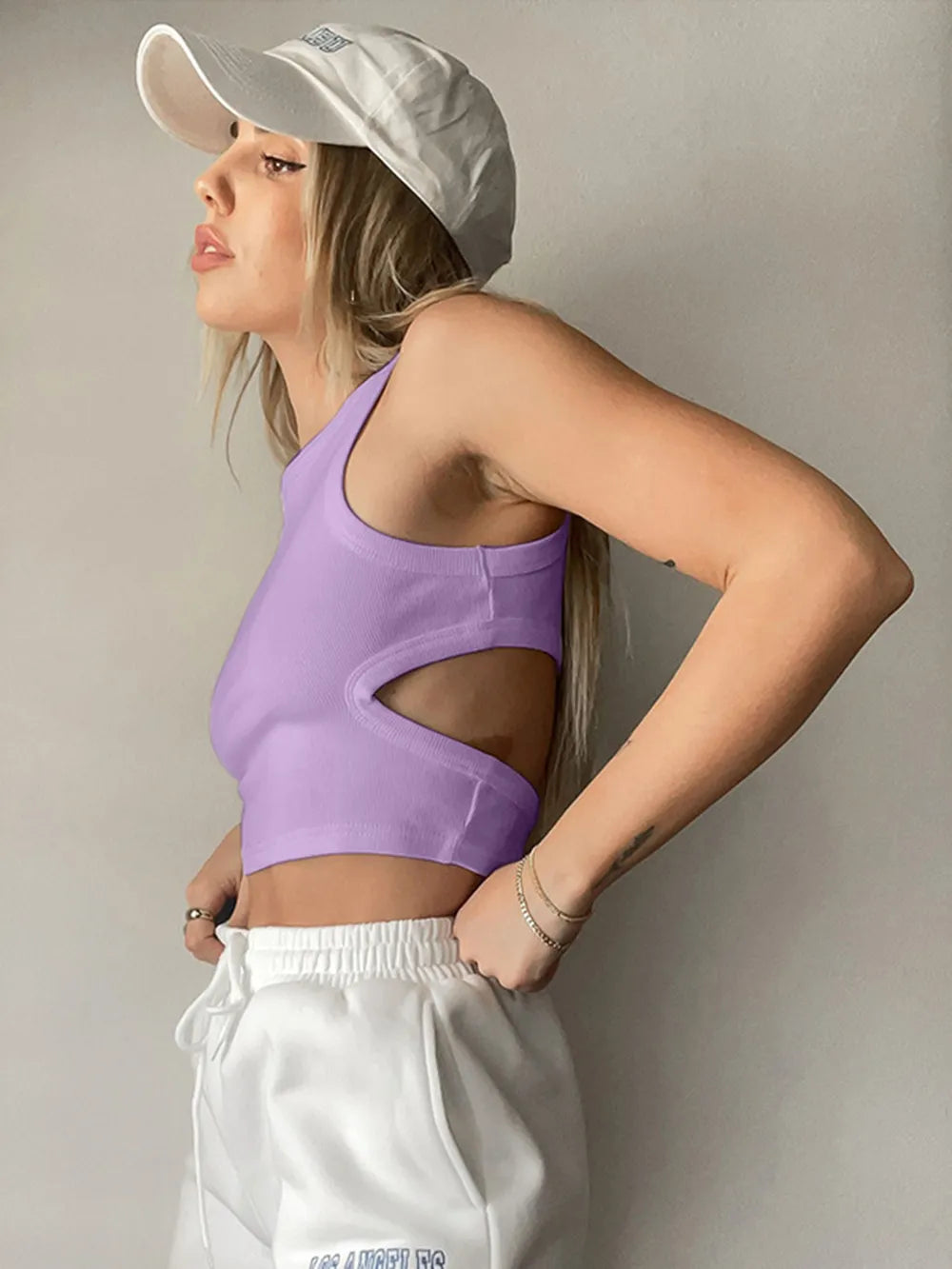 Cutout Round Neck Tank - Maria de Fatima Andrade