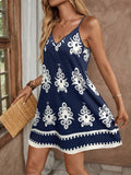 Printed V-Neck Sleeveless Mini Dress - Maria de Fatima Andrade