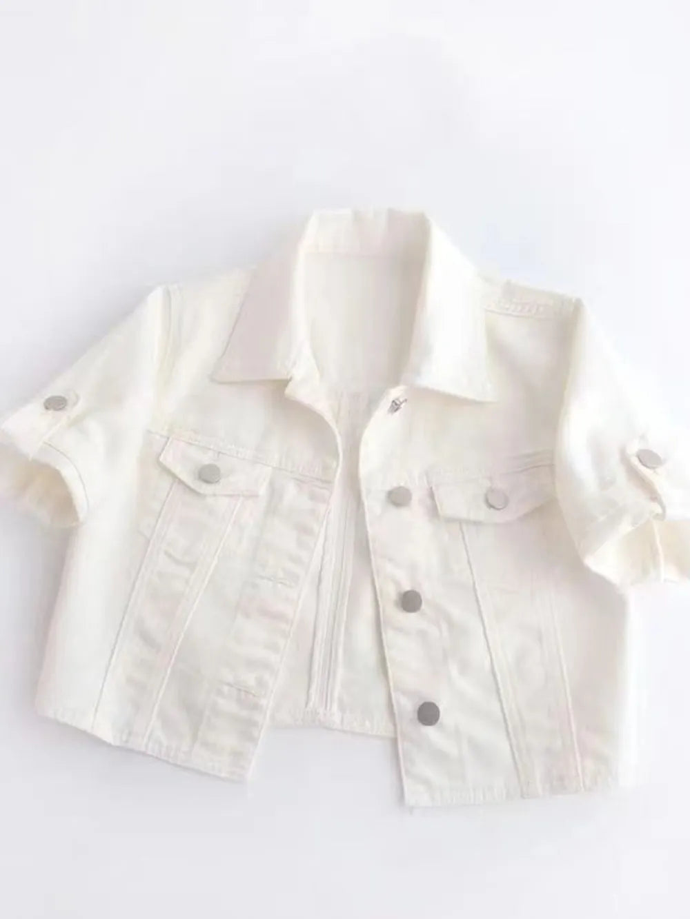 Full Size Cropped  Denim Jacket Plus Size - Maria de Fatima Andrade