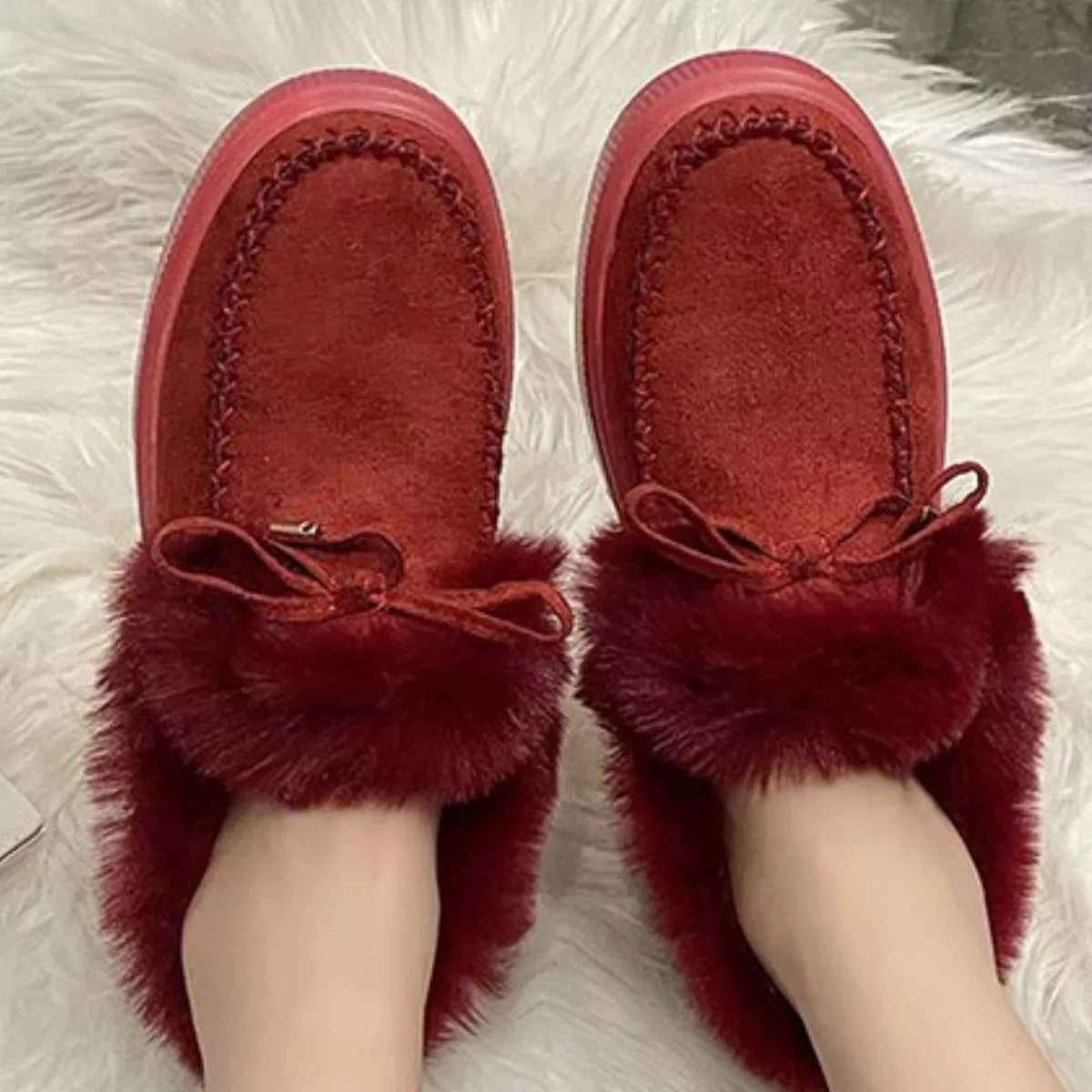 Fuzzy Round Toe Slip-Ons - Maria de Fatima Andrade
