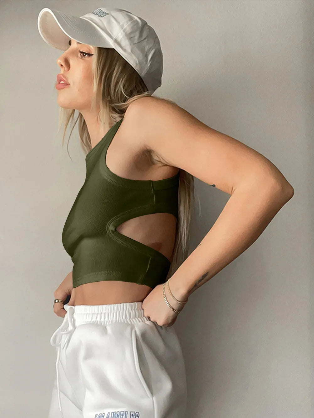 Cutout Round Neck Tank - Maria de Fatima Andrade