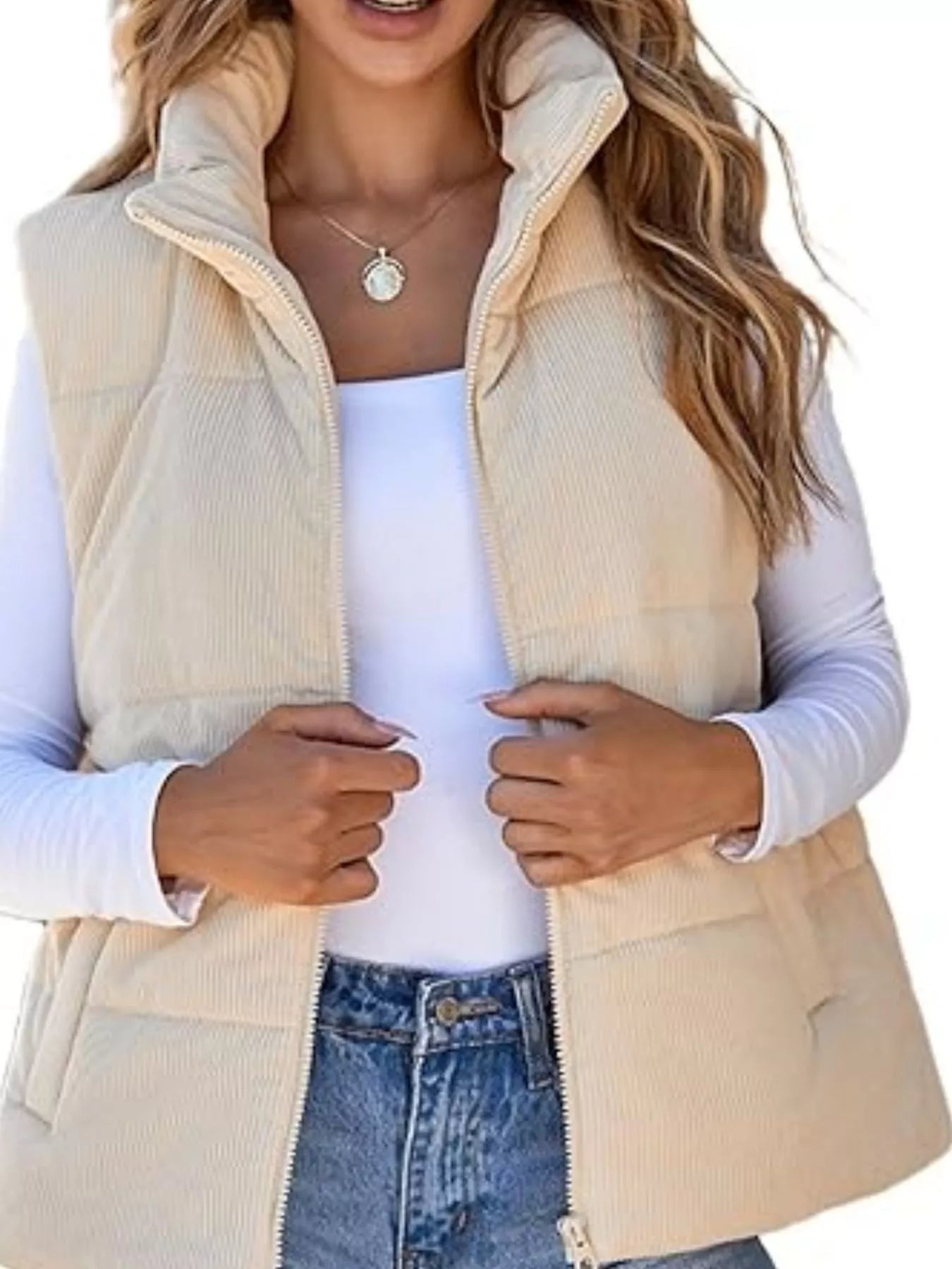 Corduroy Zip Up Vest Coat - Maria de Fatima Andrade