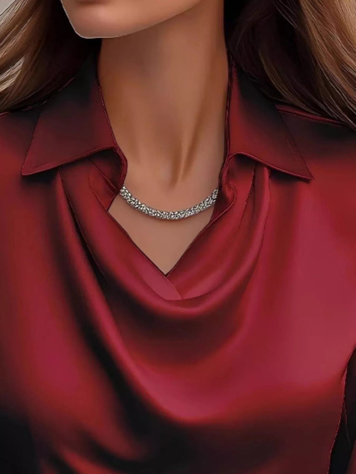 Full Size Satin Cowl Neck Long Sleeve Blouse Plus Size - Maria de Fatima Andrade