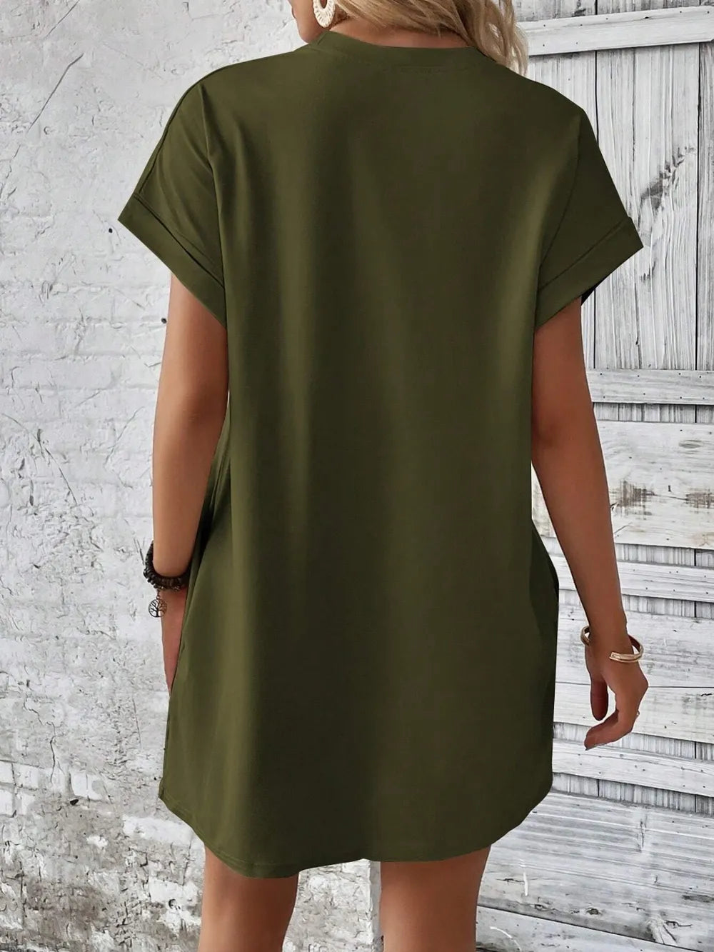 Round Neck Short Sleeve Mini Dress - Maria de Fatima Andrade
