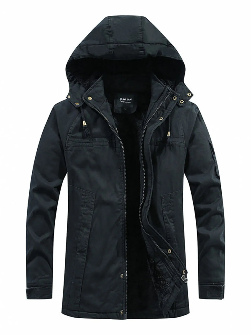 Men's Plus Size Drawstring Zip Up Hooded Jacket - Maria de Fatima Andrade