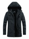 Men's Plus Size Drawstring Zip Up Hooded Jacket - Maria de Fatima Andrade