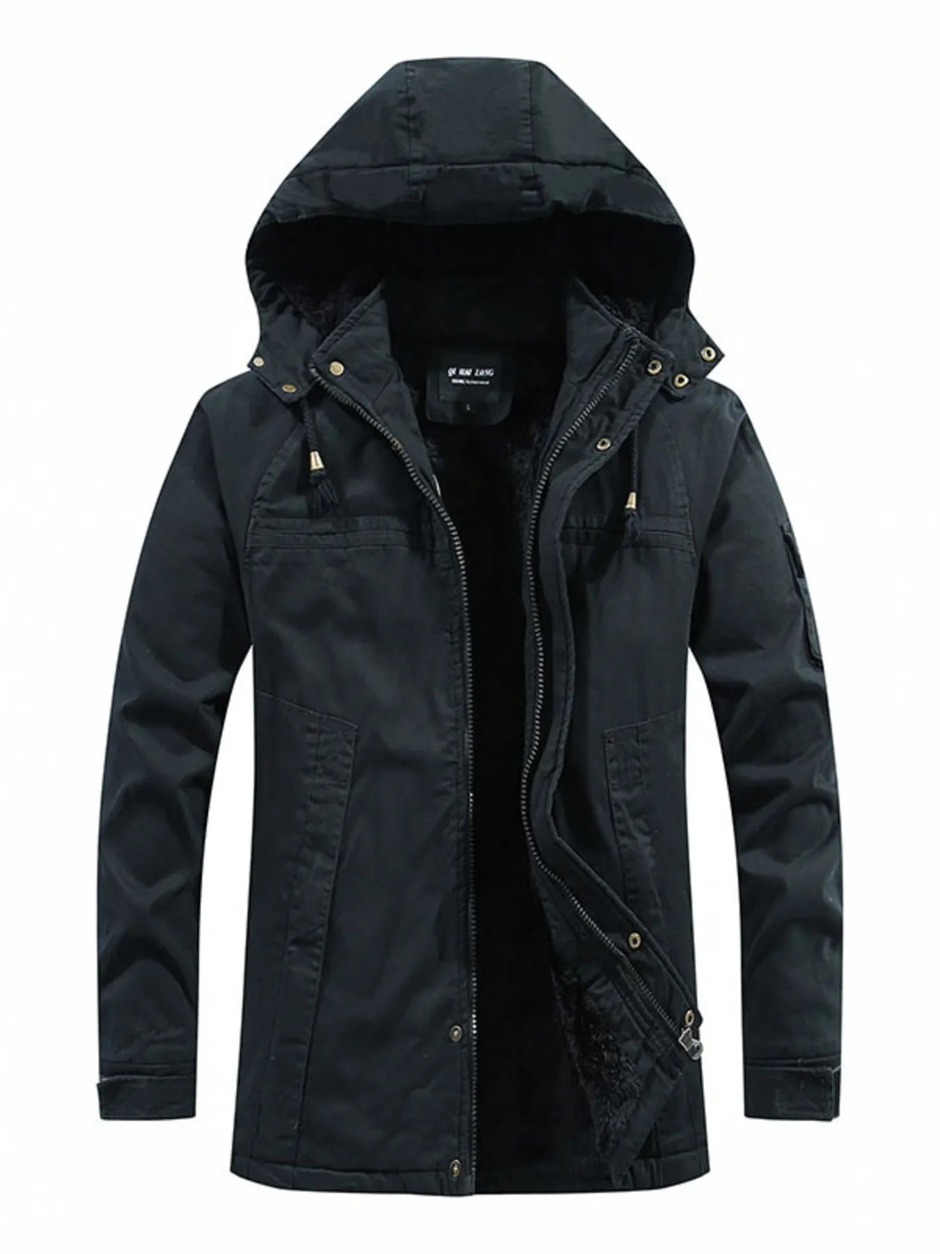 Men's Plus Size Drawstring Zip Up Hooded Jacket - Maria de Fatima Andrade