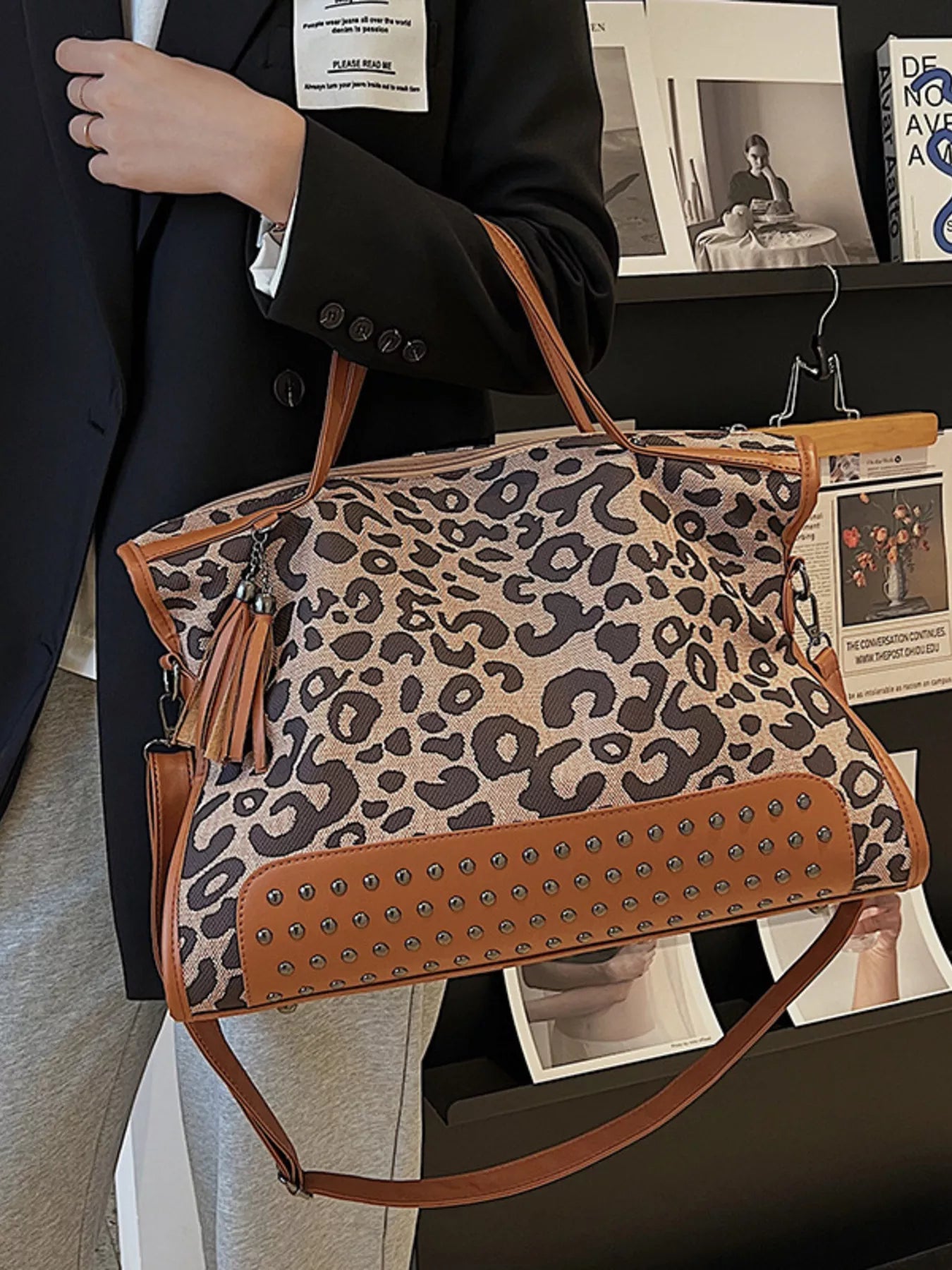 Leopard Studded Tote Bag - Maria de Fatima Andrade