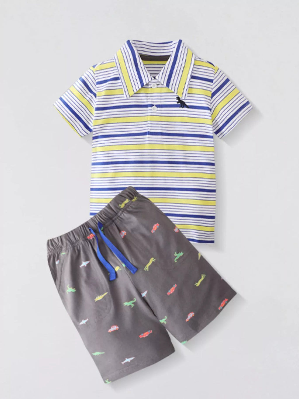 Children's Striped Polo Shirt & Printed Shorts Set - Maria de Fatima Andrade