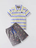 Children's Striped Polo Shirt & Printed Shorts Set - Maria de Fatima Andrade