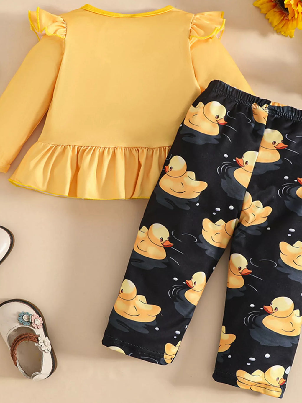 Children's Cute Duck Print Long Sleeve Top and Pants Set - Maria de Fatima Andrade