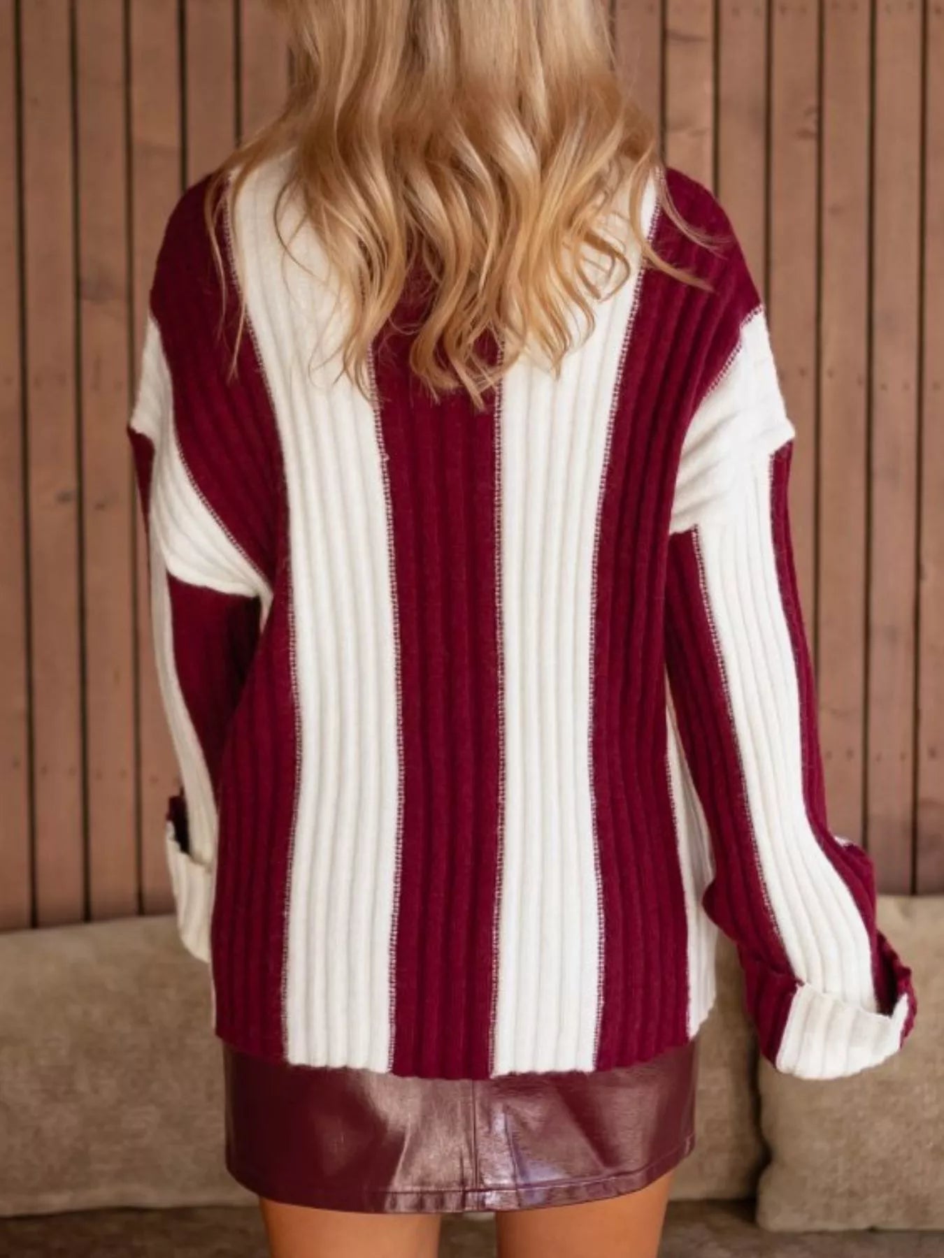 Color Block Ribbed Turtleneck Sweater - Maria de Fatima Andrade