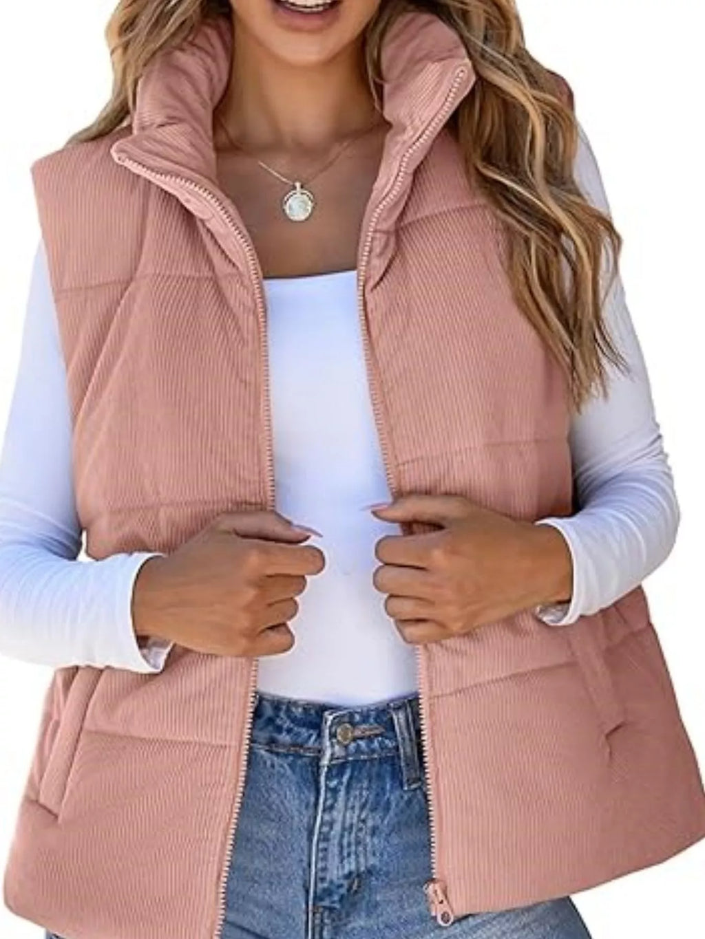 Corduroy Zip Up Vest Coat - Maria de Fatima Andrade