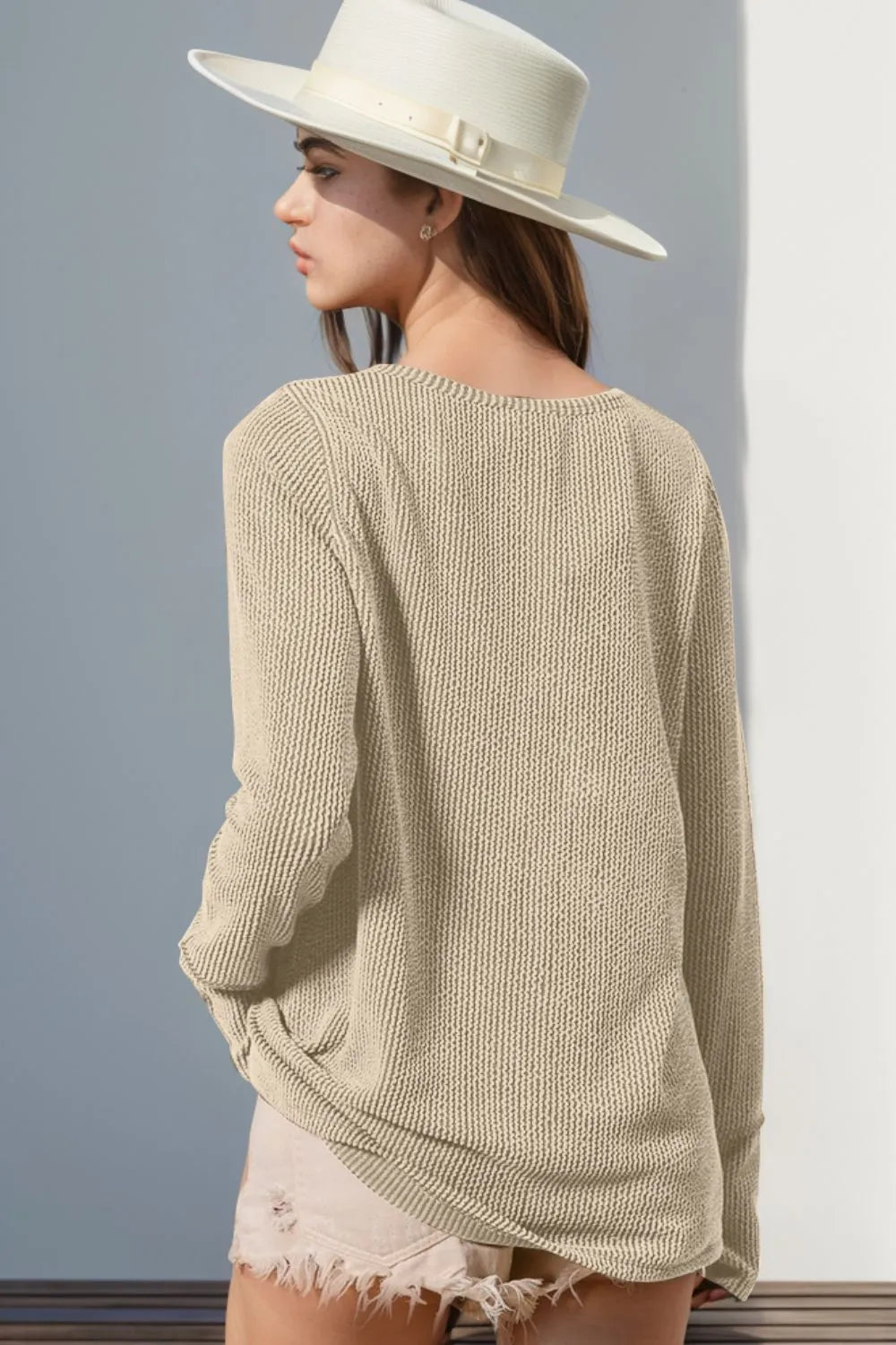 Thumbhole Long Sleeve Button Top - Maria de Fatima Andrade