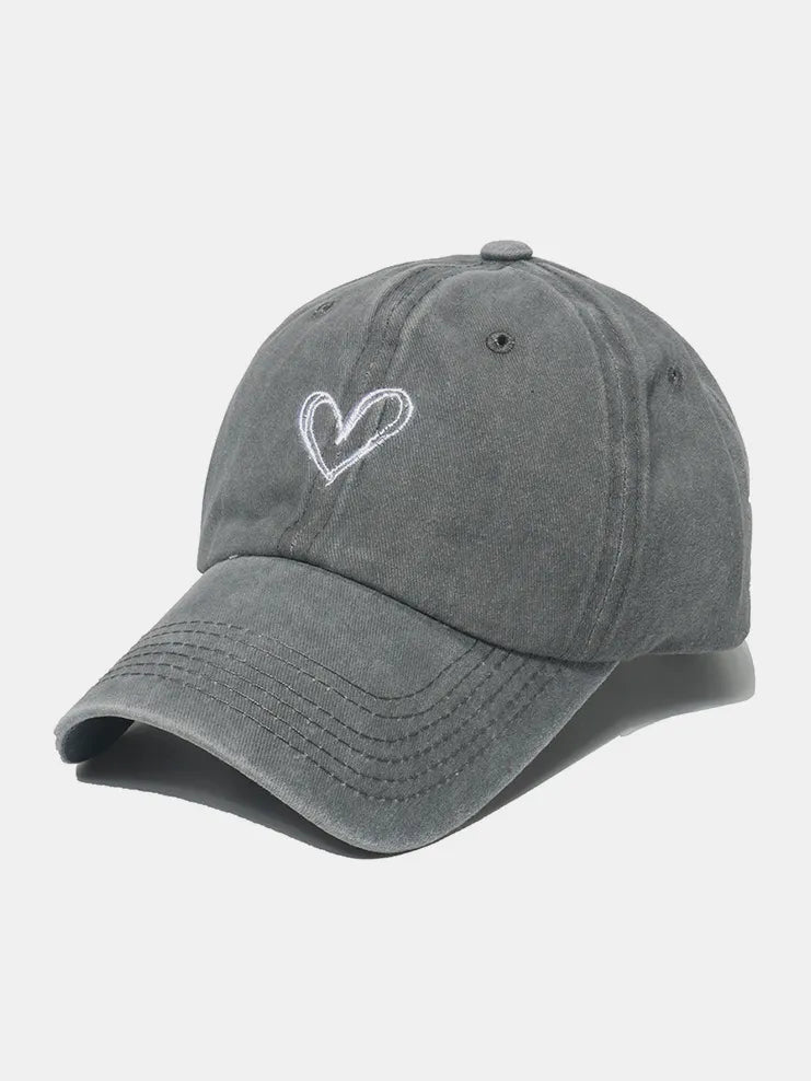 Embroidered Heart Washed Cotton Baseball Cap - Maria de Fatima Andrade