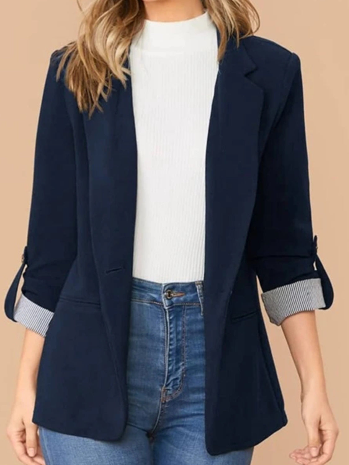 Lapel Collar Roll-Tab Sleeve Blazer - Maria de Fatima Andrade