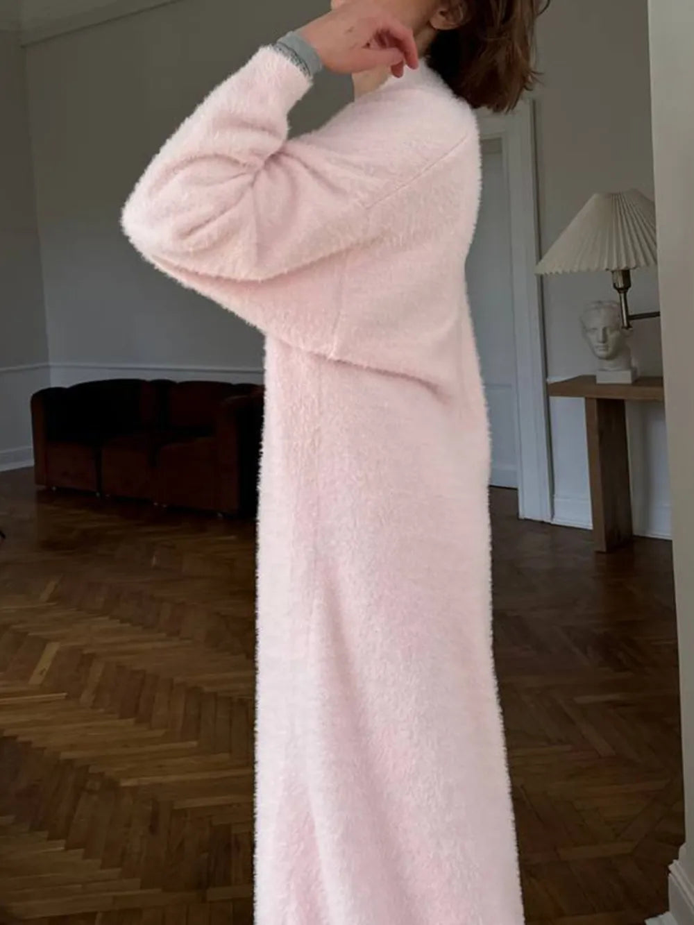 Fuzzy Open Front Solid Color Cardigan - Maria de Fatima Andrade
