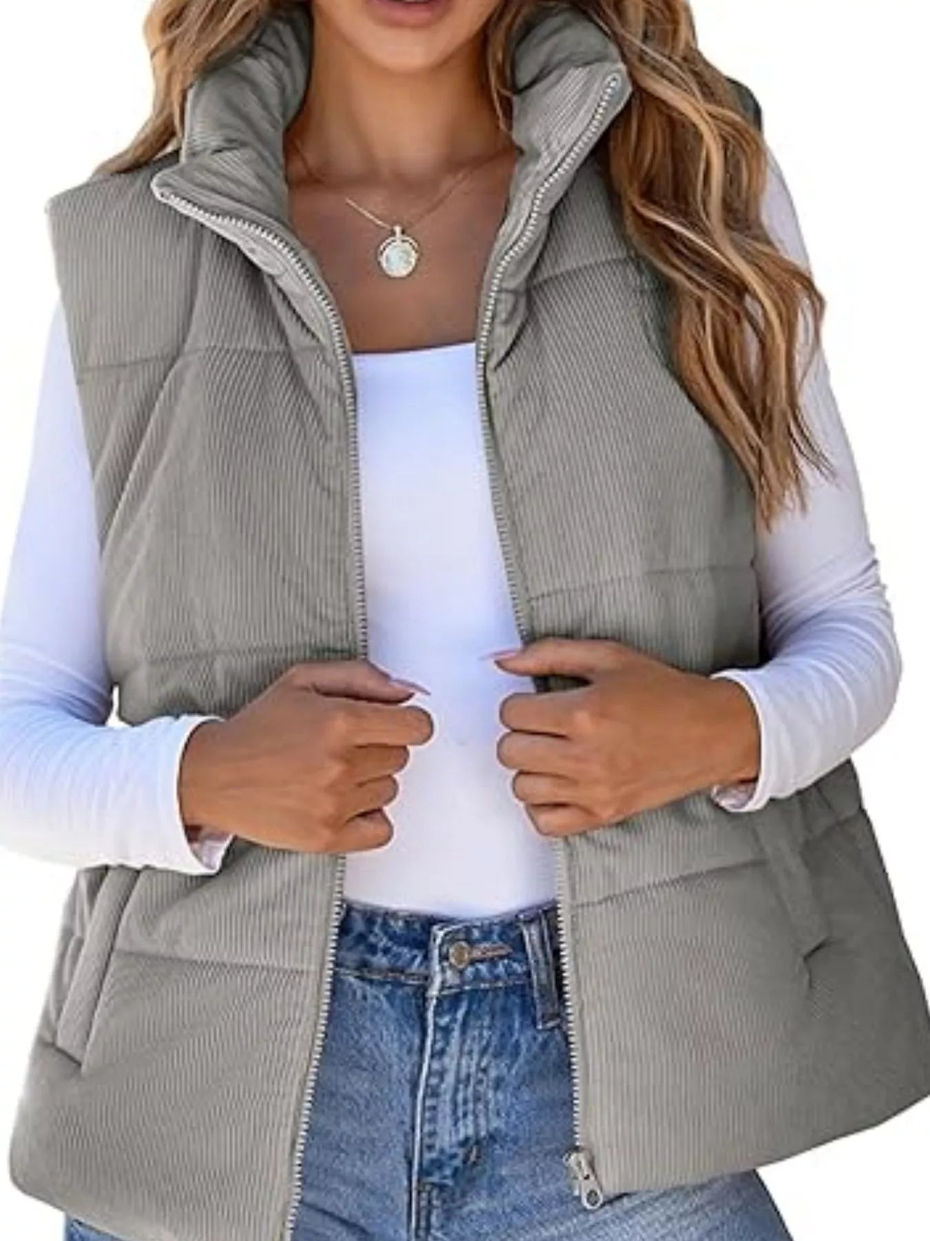 Corduroy Zip Up Vest Coat - Maria de Fatima Andrade
