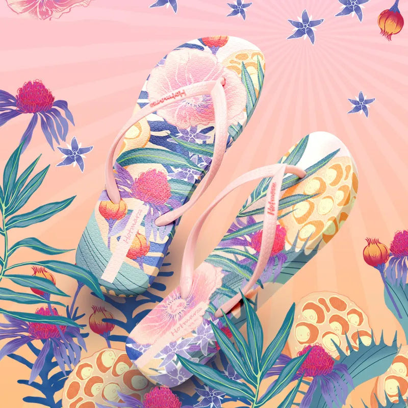 Printed Toe Post Flats Sandals - Maria de Fatima Andrade