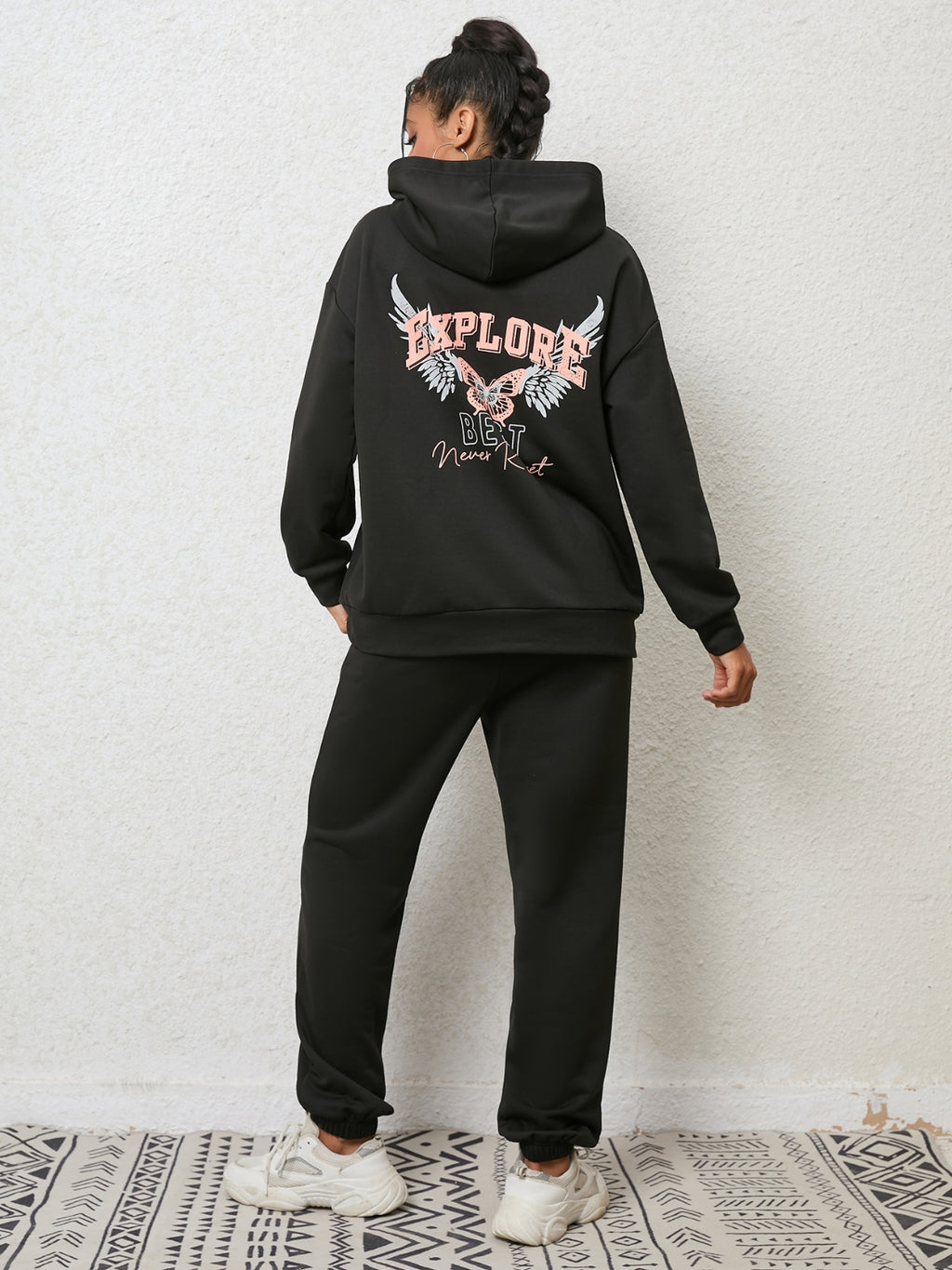 Graphic Hoodie and Sweatpants Set - Maria de Fatima Andrade