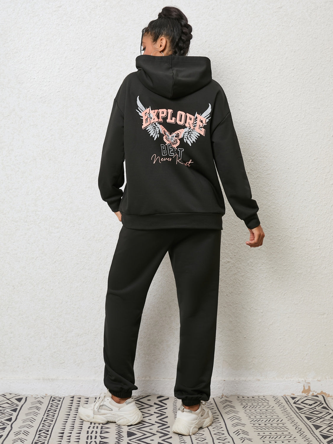 Graphic Hoodie and Sweatpants Set - Maria de Fatima Andrade