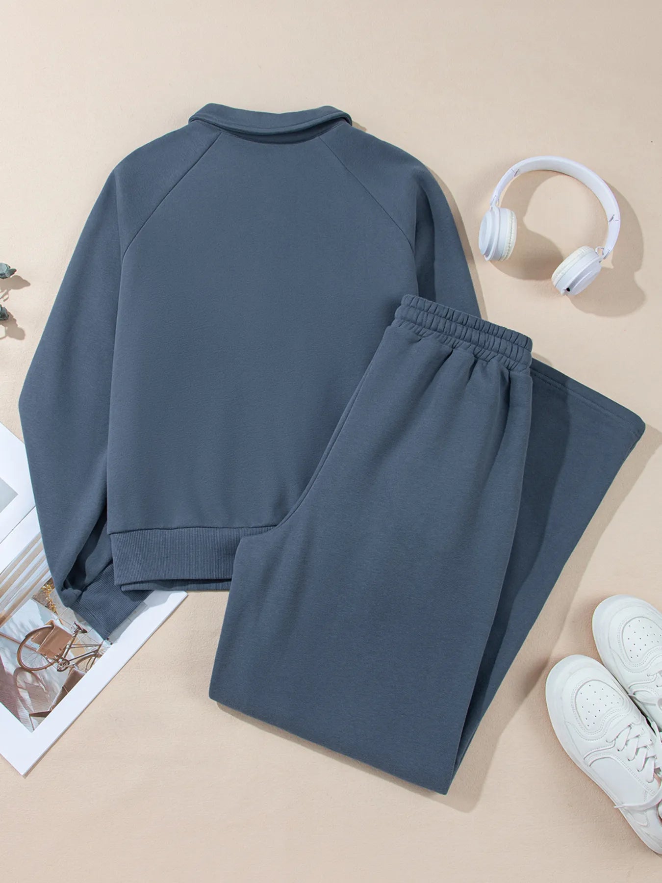 Collared Sweatshirt and High Waist Pants Active Set - Maria de Fatima Andrade