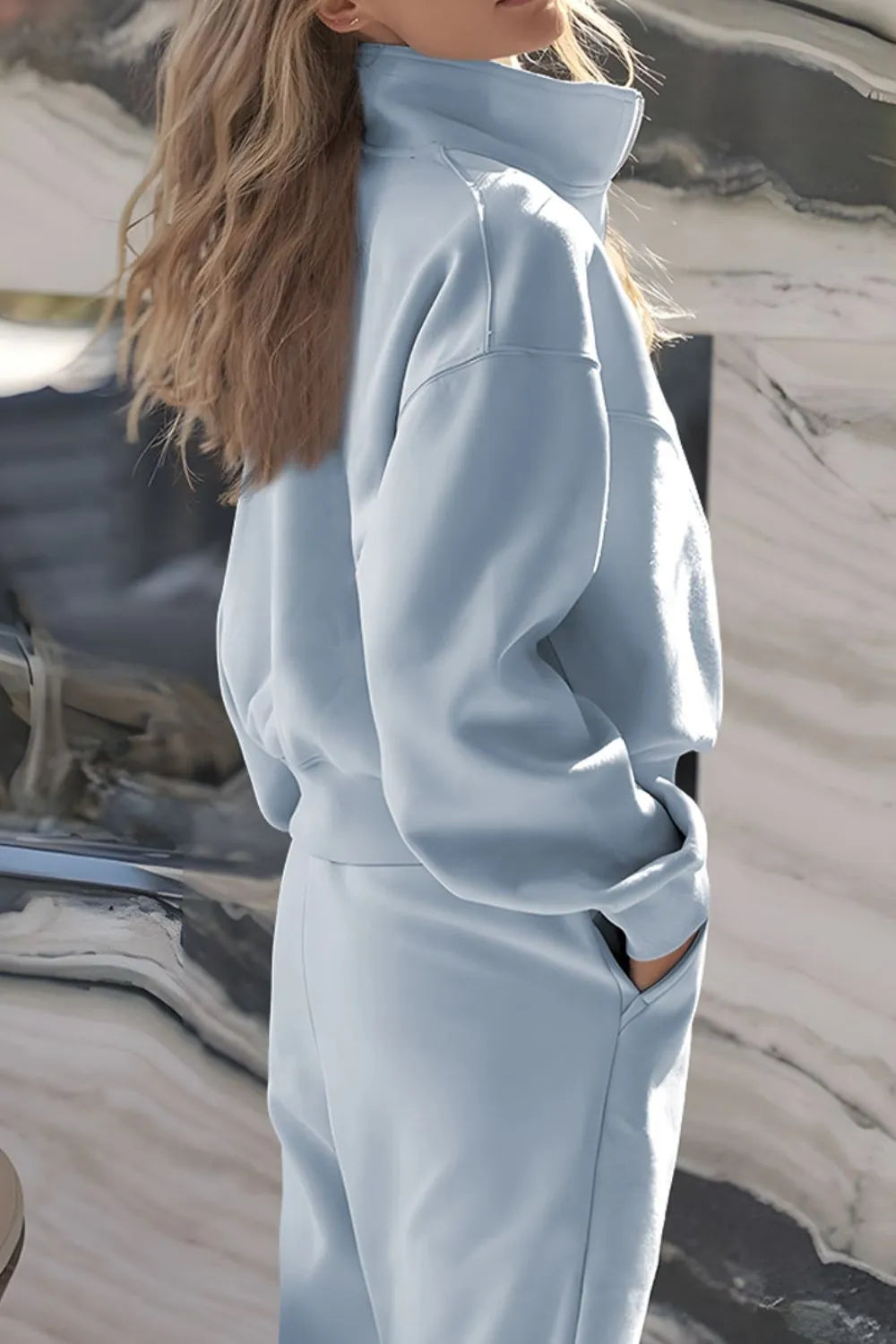 Half Zip Long Sleeve Top and Joggers Set - Maria de Fatima Andrade