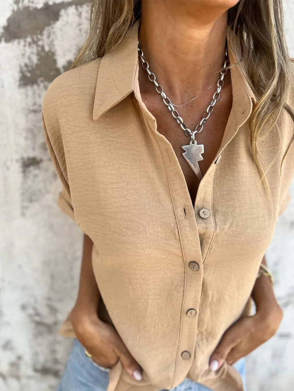 Full Size Collared Neck Half Sleeve Shirt Plus Size - Maria de Fatima Andrade
