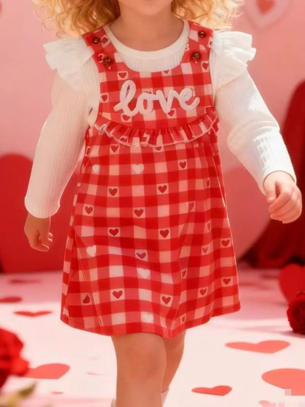 Children's Ruffled Bodysuit and Gingham Dress Set with Headband - Maria de Fatima Andrade