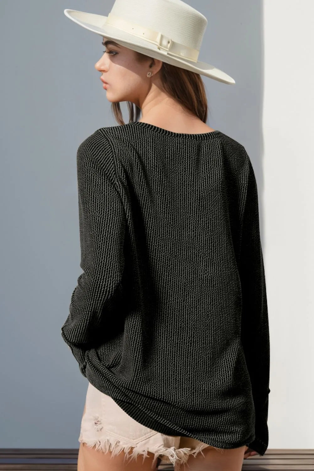 Thumbhole Long Sleeve Button Top - Maria de Fatima Andrade