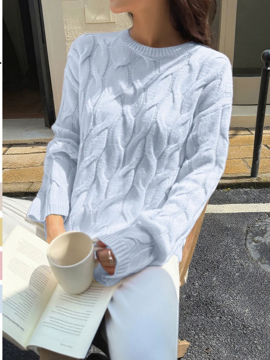 Cable Knit Long Sleeve Sweater - Maria de Fatima Andrade