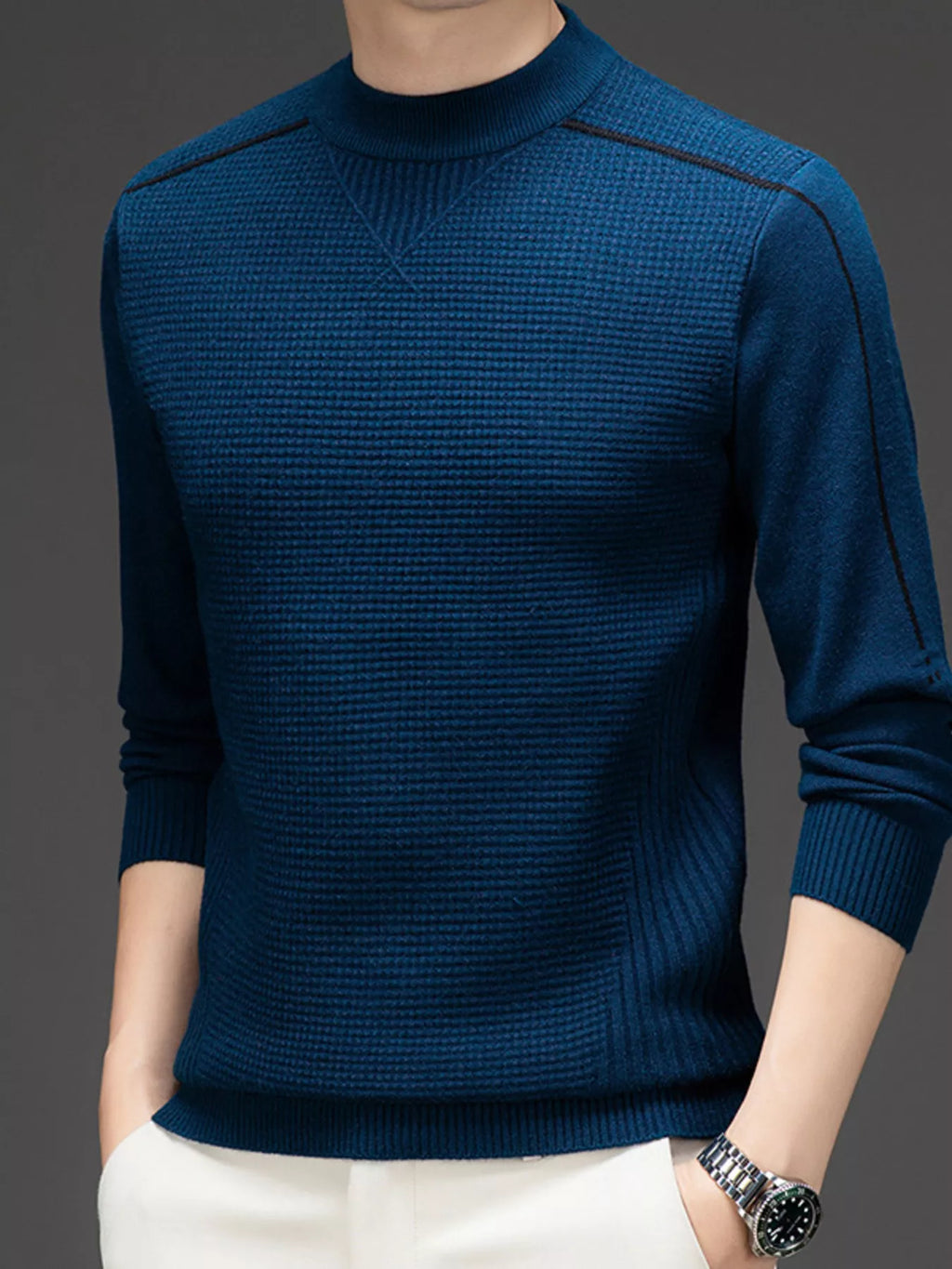Men's Plus Size Textured Mock Neck Knit Top - Maria de Fatima Andrade