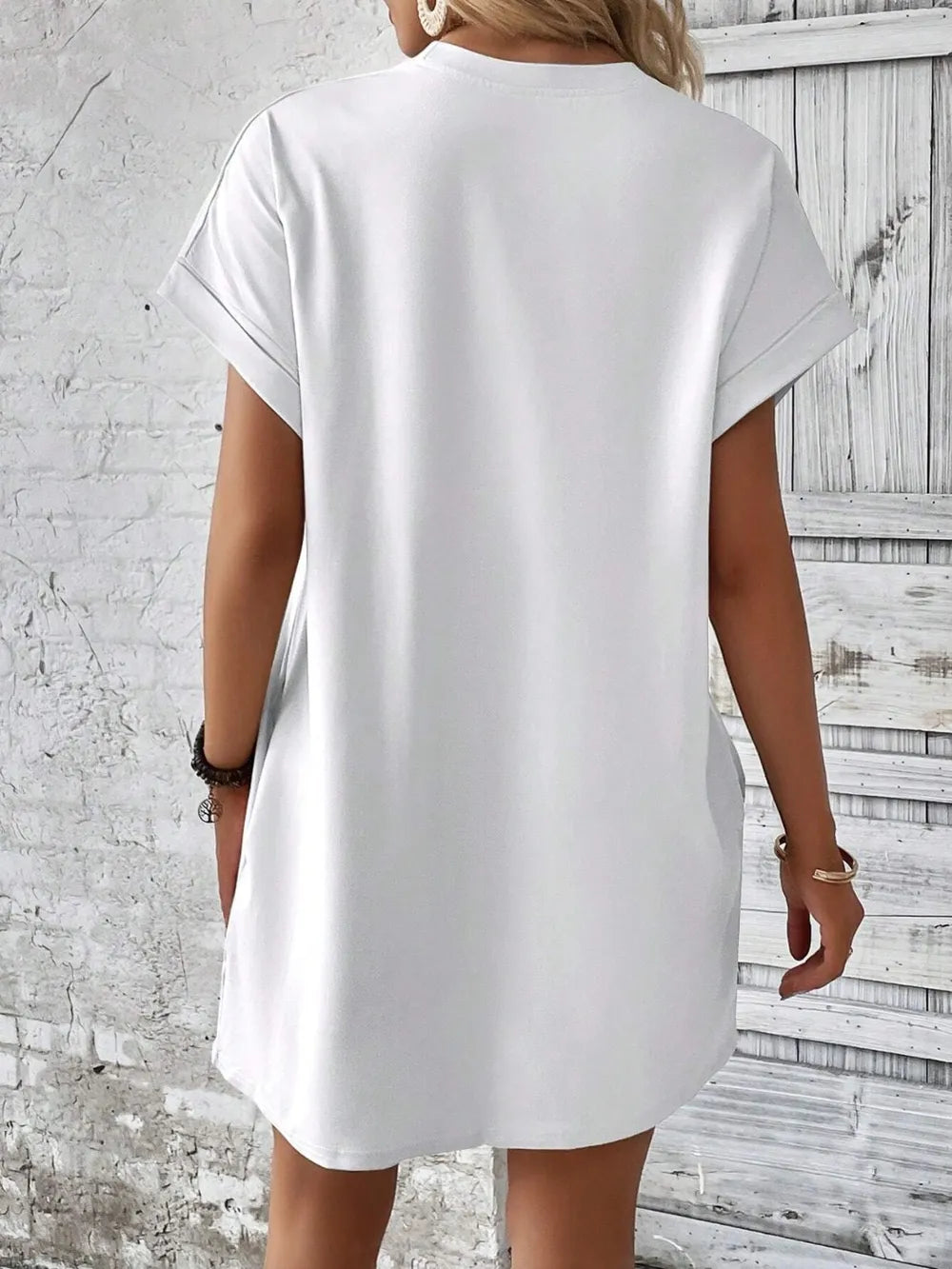 Round Neck Short Sleeve Mini Dress - Maria de Fatima Andrade