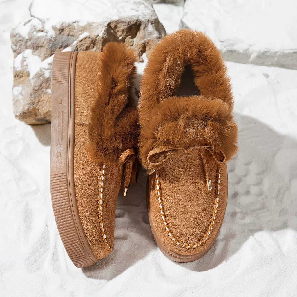 Fuzzy Round Toe Slip-Ons - Maria de Fatima Andrade