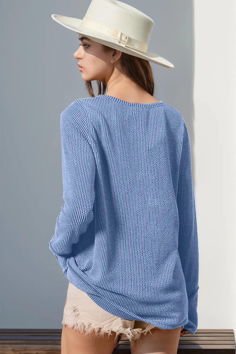 Thumbhole Long Sleeve Button Top - Maria de Fatima Andrade