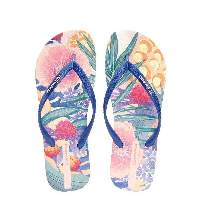 Printed Toe Post Flats Sandals - Maria de Fatima Andrade