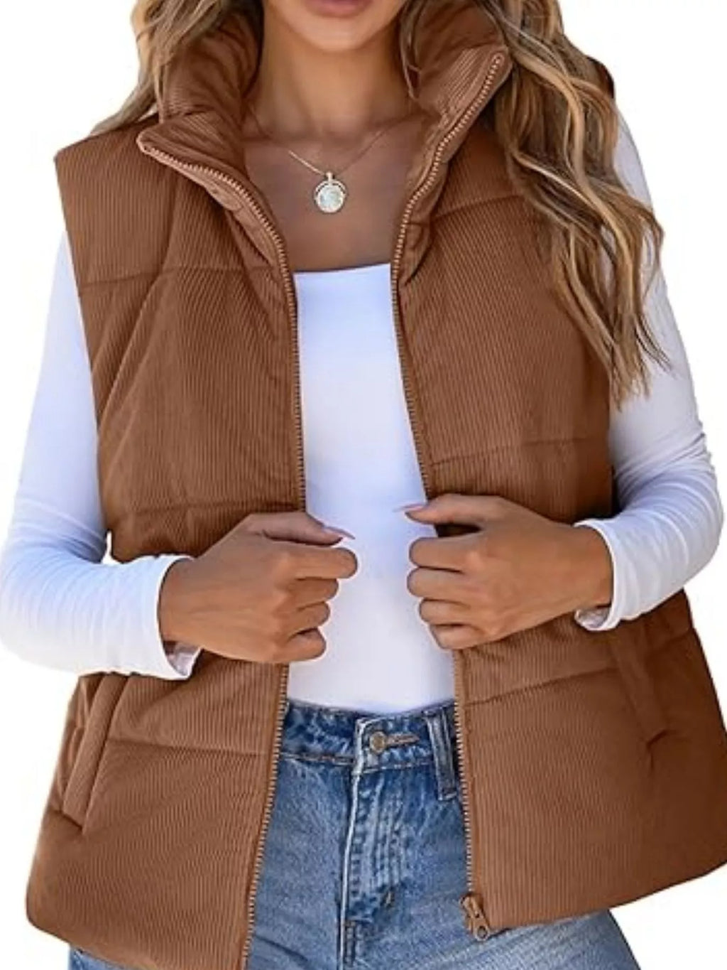 Corduroy Zip Up Vest Coat - Maria de Fatima Andrade