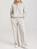 Collared Sweatshirt and High Waist Pants Active Set - Maria de Fatima Andrade