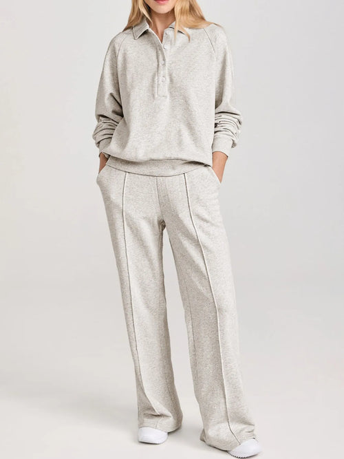 Collared Sweatshirt and High Waist Pants Active Set - Maria de Fatima Andrade