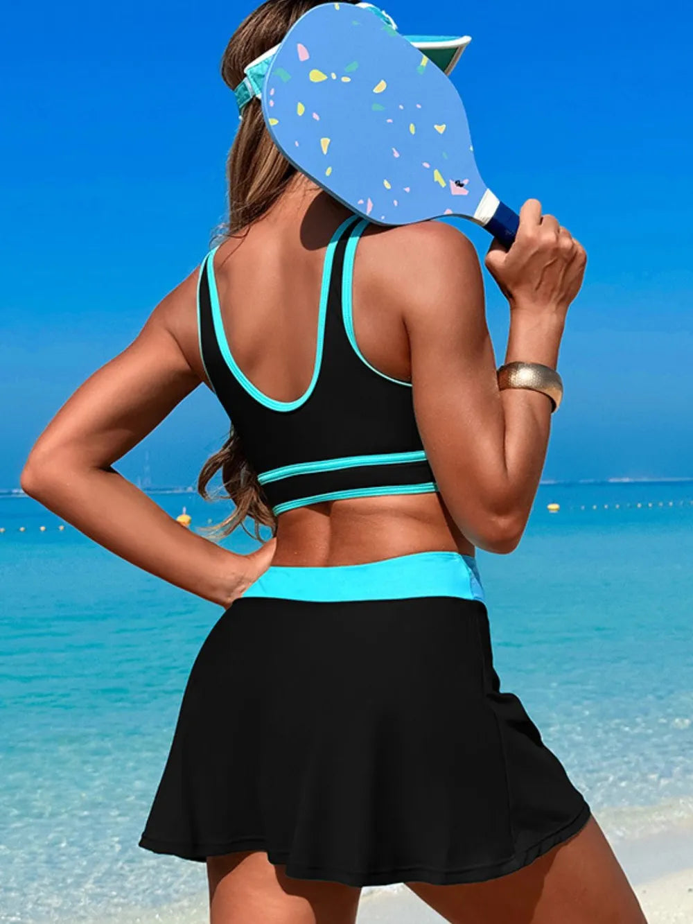 Scoop Neck Top and Skort Swim Set - Maria de Fatima Andrade