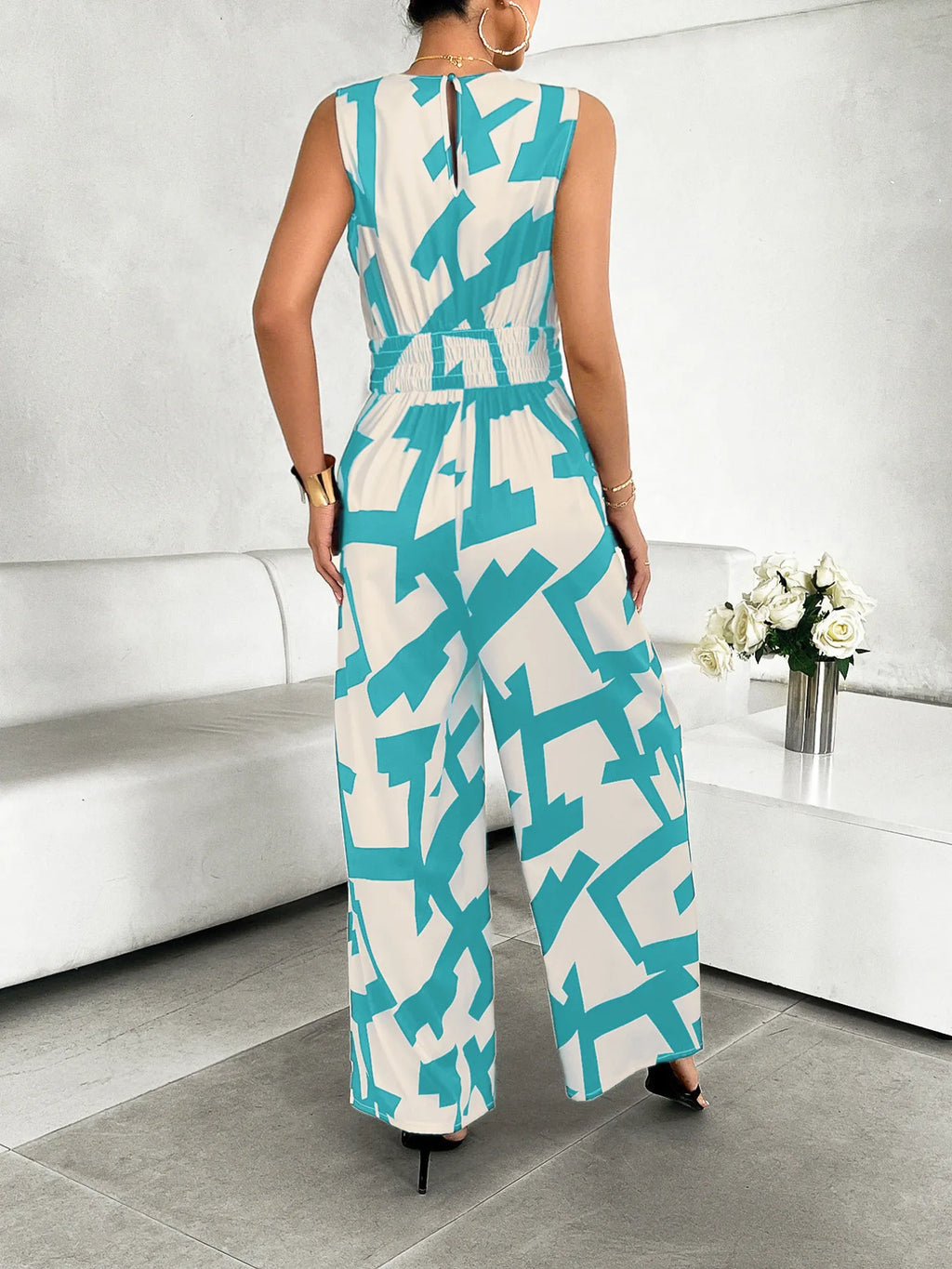 Printed Wide Leg Jumpsuit - Maria de Fatima Andrade