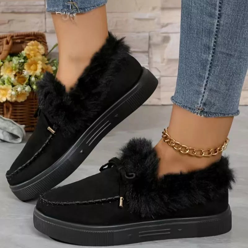 Fuzzy Round Toe Slip-Ons - Maria de Fatima Andrade